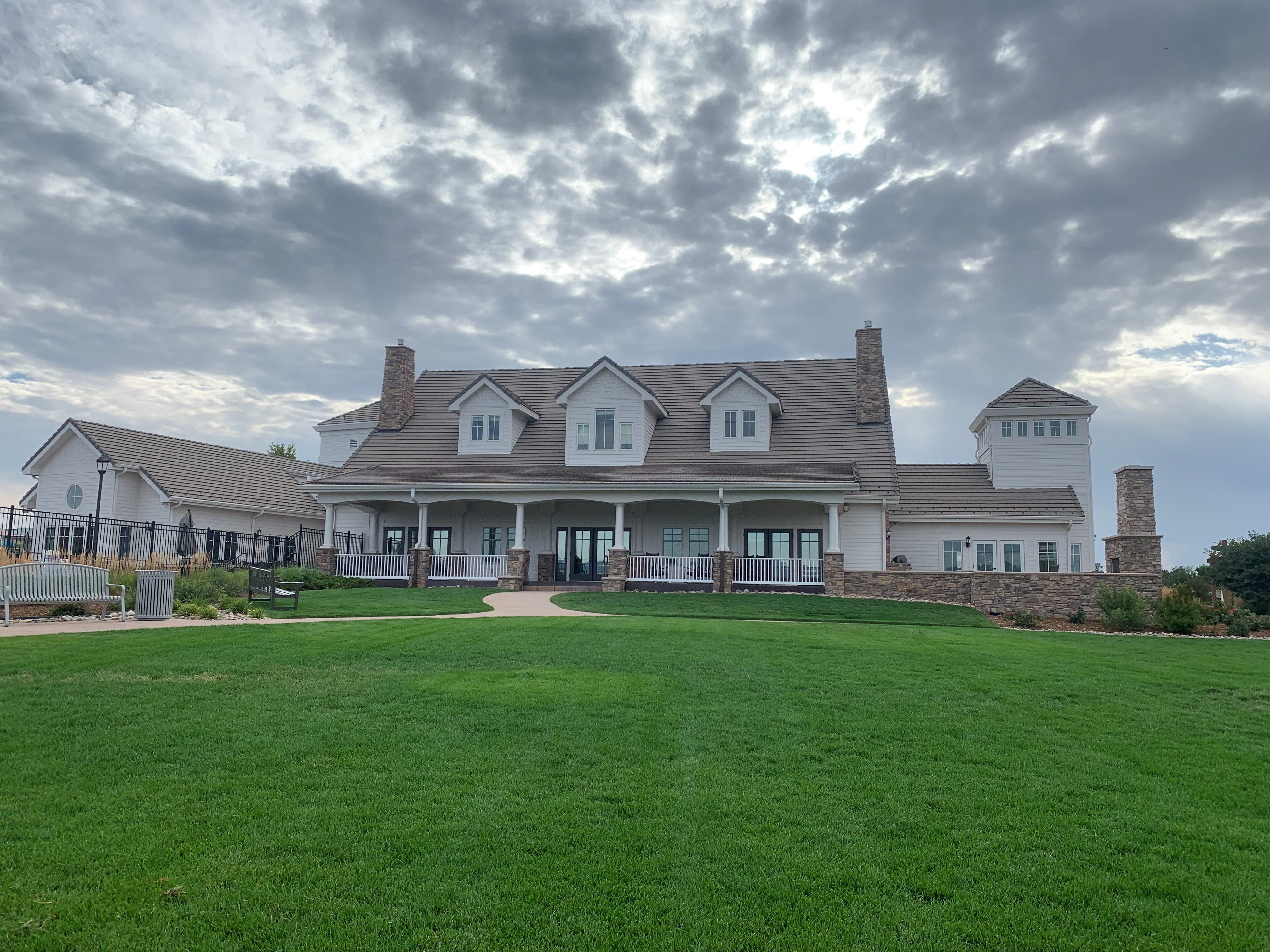 The neighborhood community center seen from the Grand Lawn in Colorado Springs.