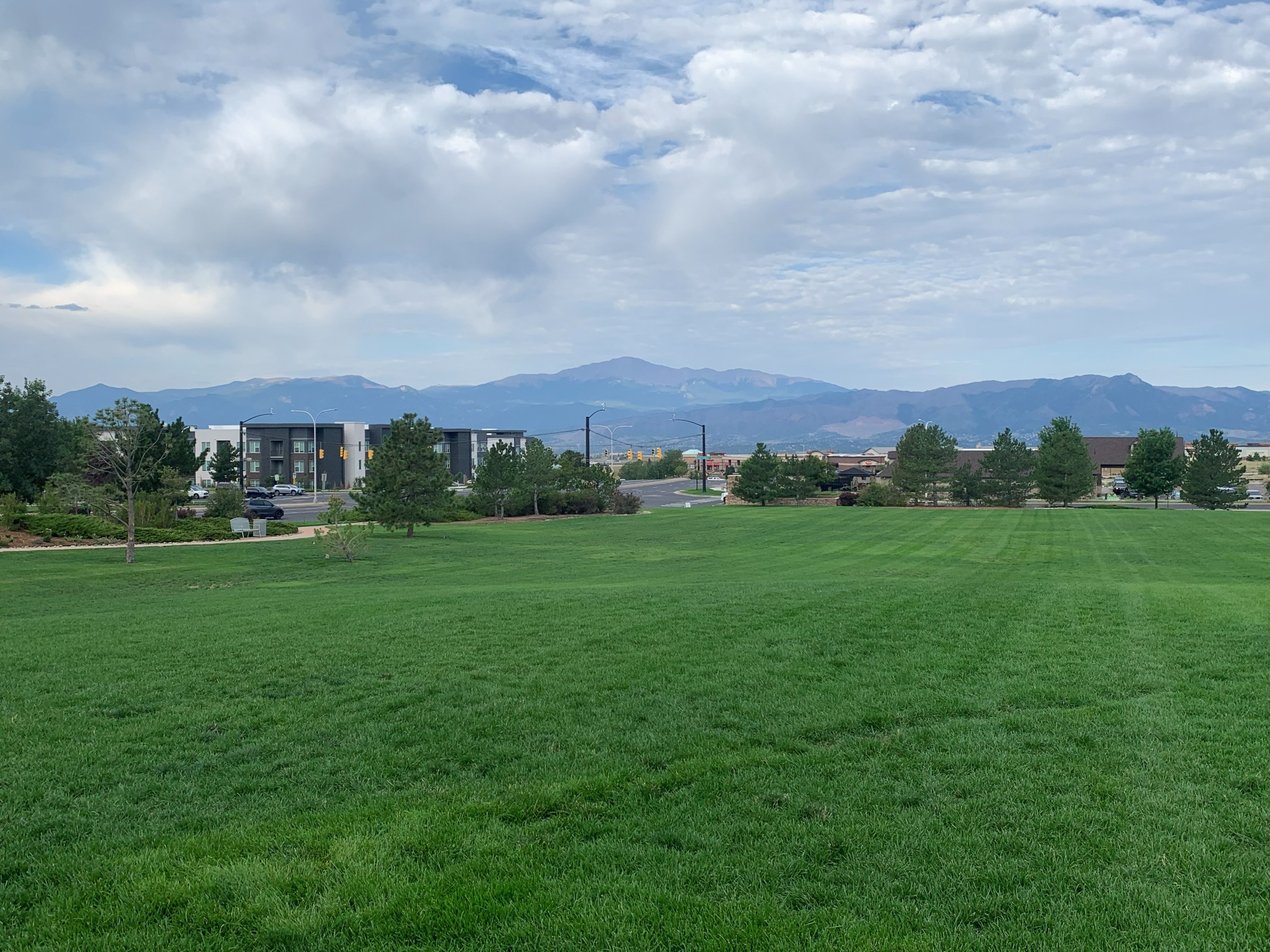 The Grand Lawn in Colorado Springs, with the Front Range on the horizon.